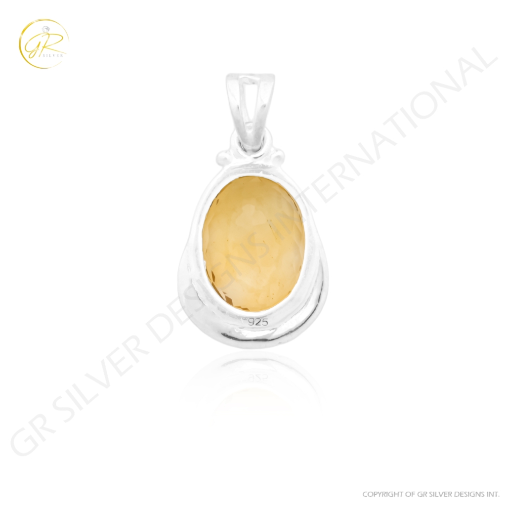 Natural Citrine November Birthstone Oval Sterling Silver Pendant