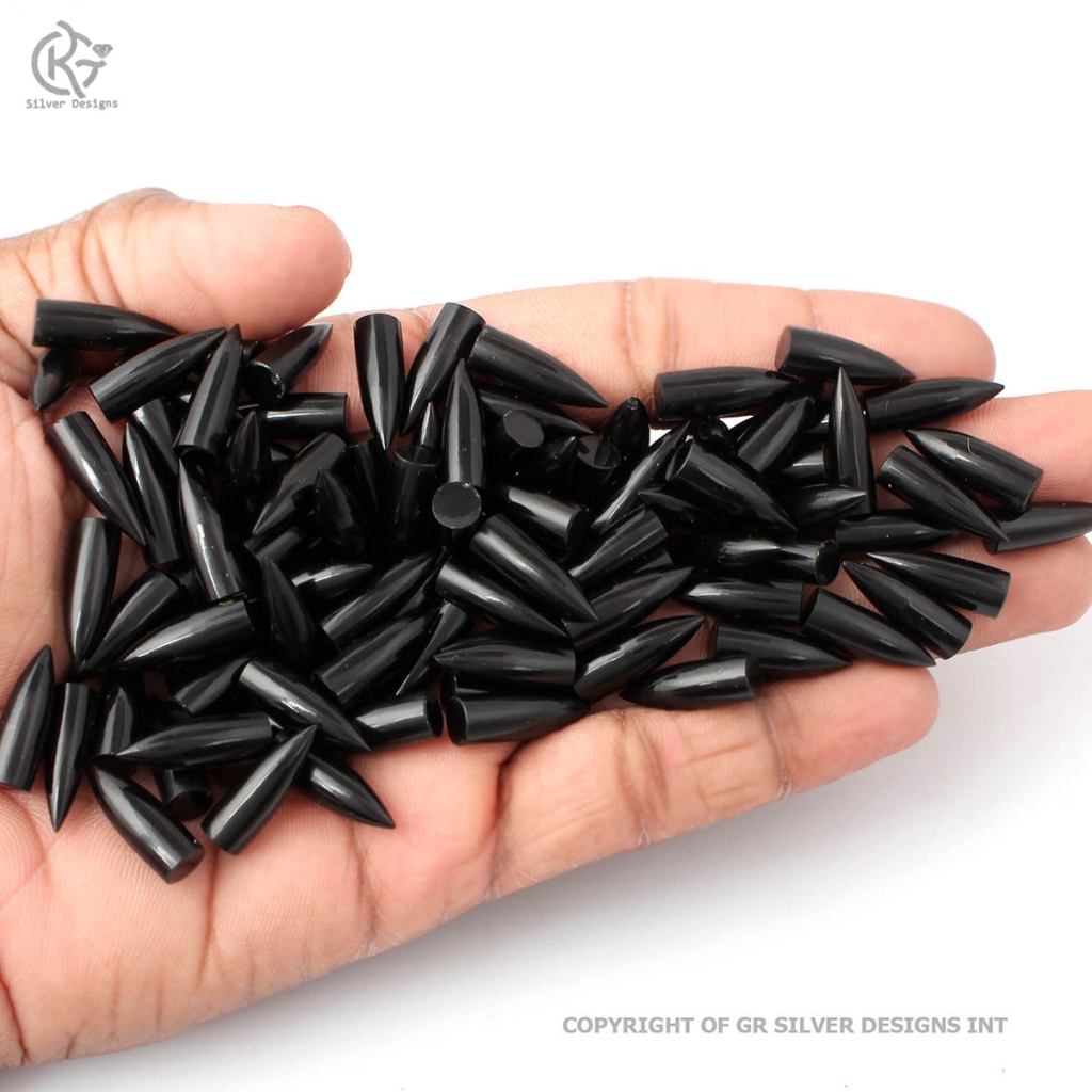 Natural Black Onyx Pointed Smooth Bullet Shape Gemstone