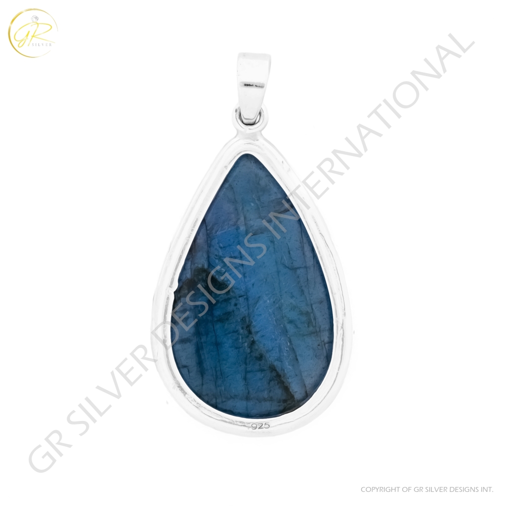 Natural Labradorite Teardrop Sterling Silver Pendant Jewellery