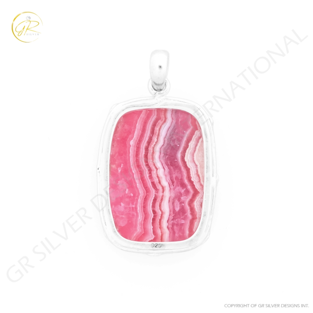 Pink Rhodochrosite Gemstone Sterling Silver Pendant Necklace