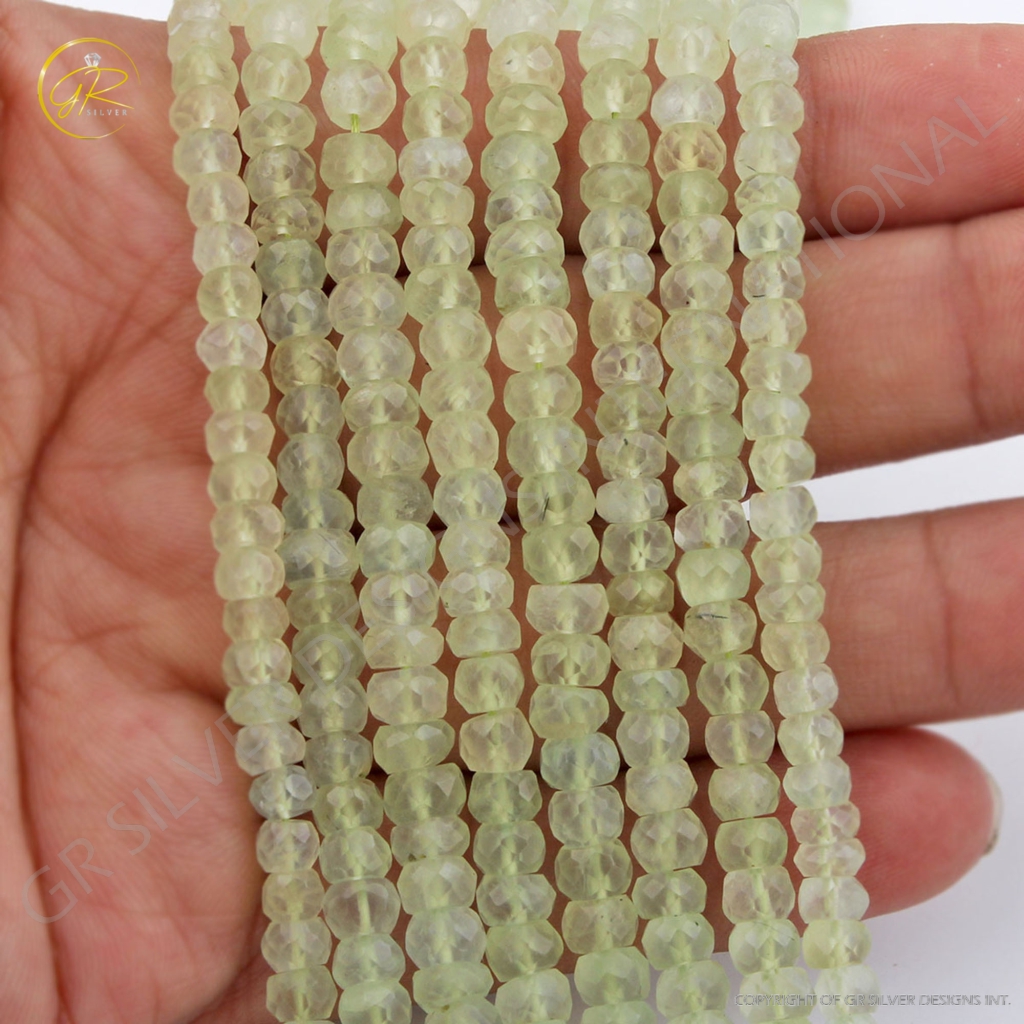 Top Quality Prehnite Gemstone 5-6mm Round Faceted Beads