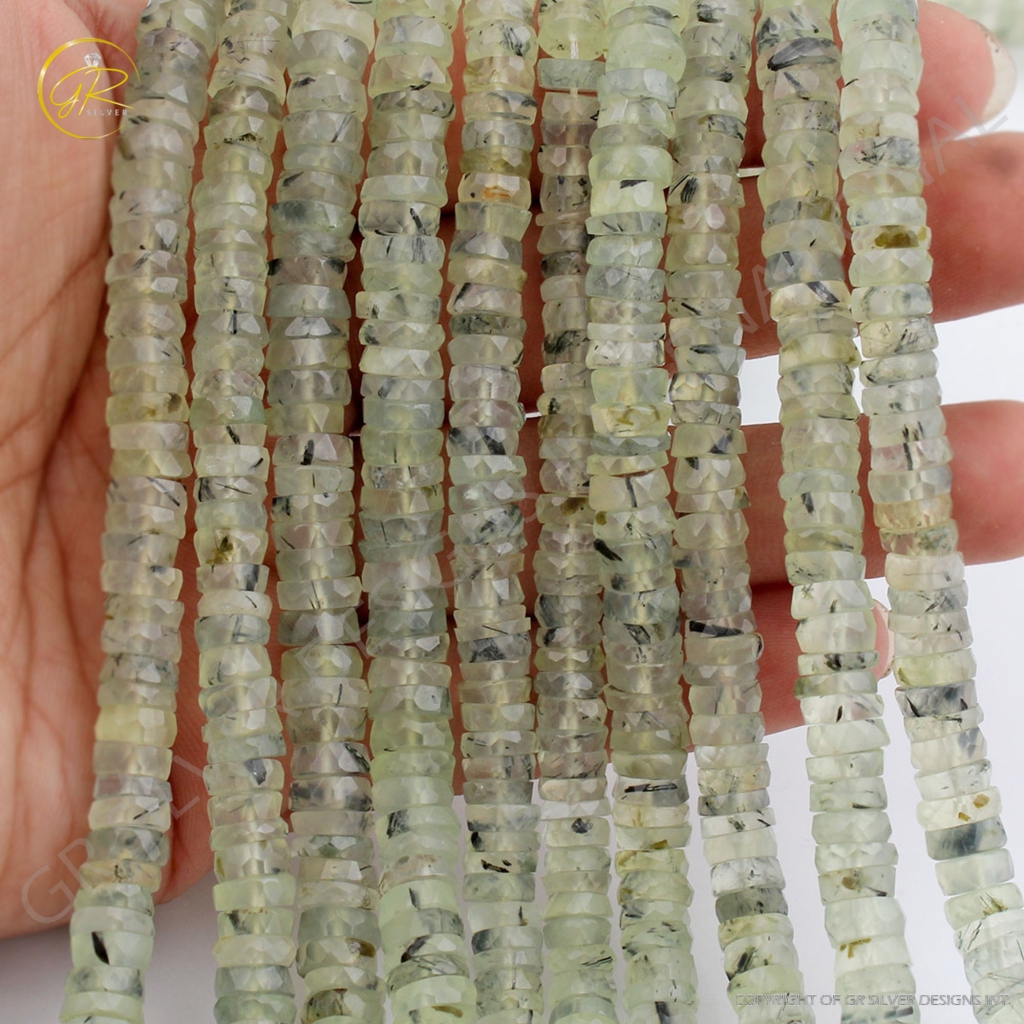 Faceted Prehnite 6-7mm Tyre Shape 11 Strands Beads For Jewelry