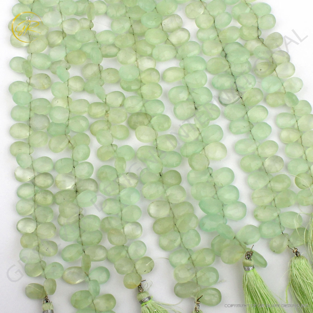 Pear Shape Prehnite Handmade Faceted Gemstone Beads