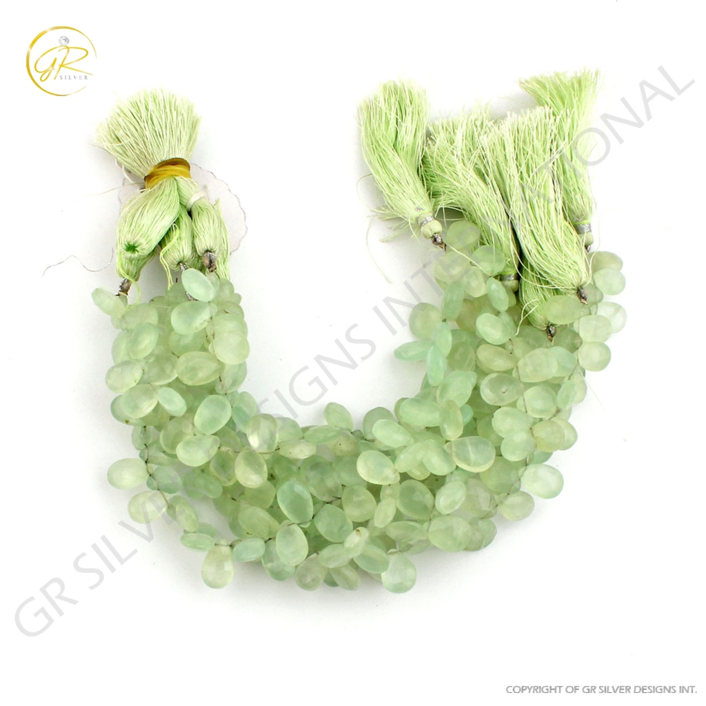 Pear Shape Prehnite Handmade Faceted Gemstone Beads