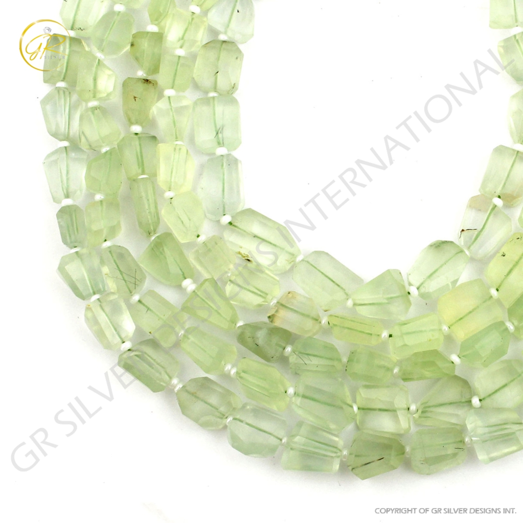 Natural Faceted Prehnite Handmade Tumble Shape Beads 12 Strands