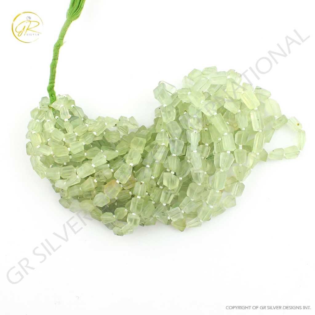 Natural Faceted Prehnite Handmade Tumble Shape Beads 12 Strands