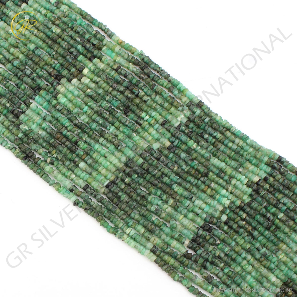 Faceted Emerald 3mm Round Handmade Gemstone Beads 12 Inches