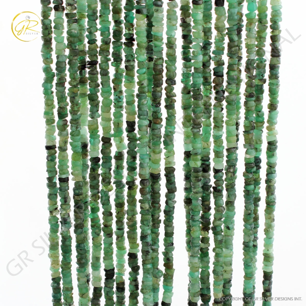 Faceted Emerald 3mm Round Handmade Gemstone Beads 12 Inches