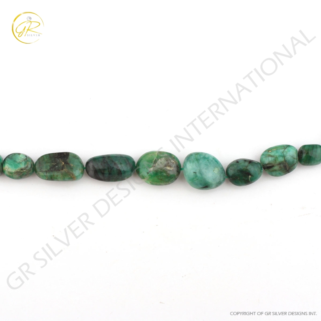 Natural Emerald Smooth Tumble Shape Gemstone 2 Strands Beads