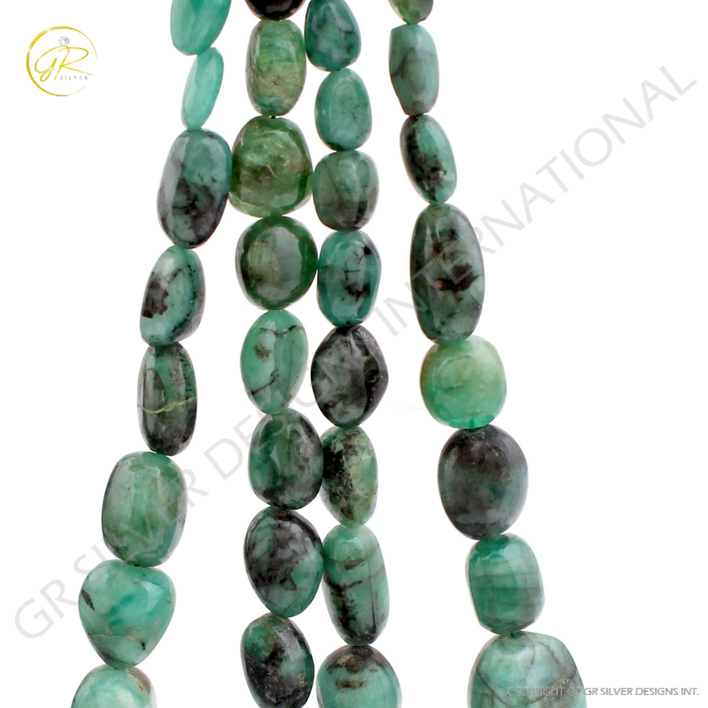 Natural Emerald Smooth Tumble Shape Gemstone 2 Strands Beads