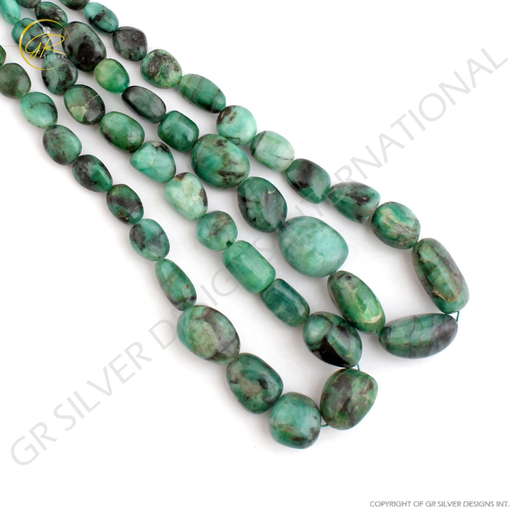 Natural Emerald Smooth Tumble Shape Gemstone 2 Strands Beads