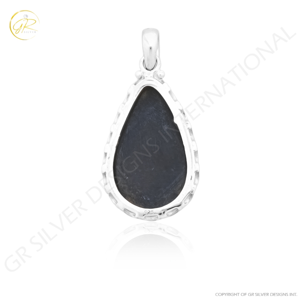 Natural Rainbow Obsidian November Birthstone Sterling Silver Pendant