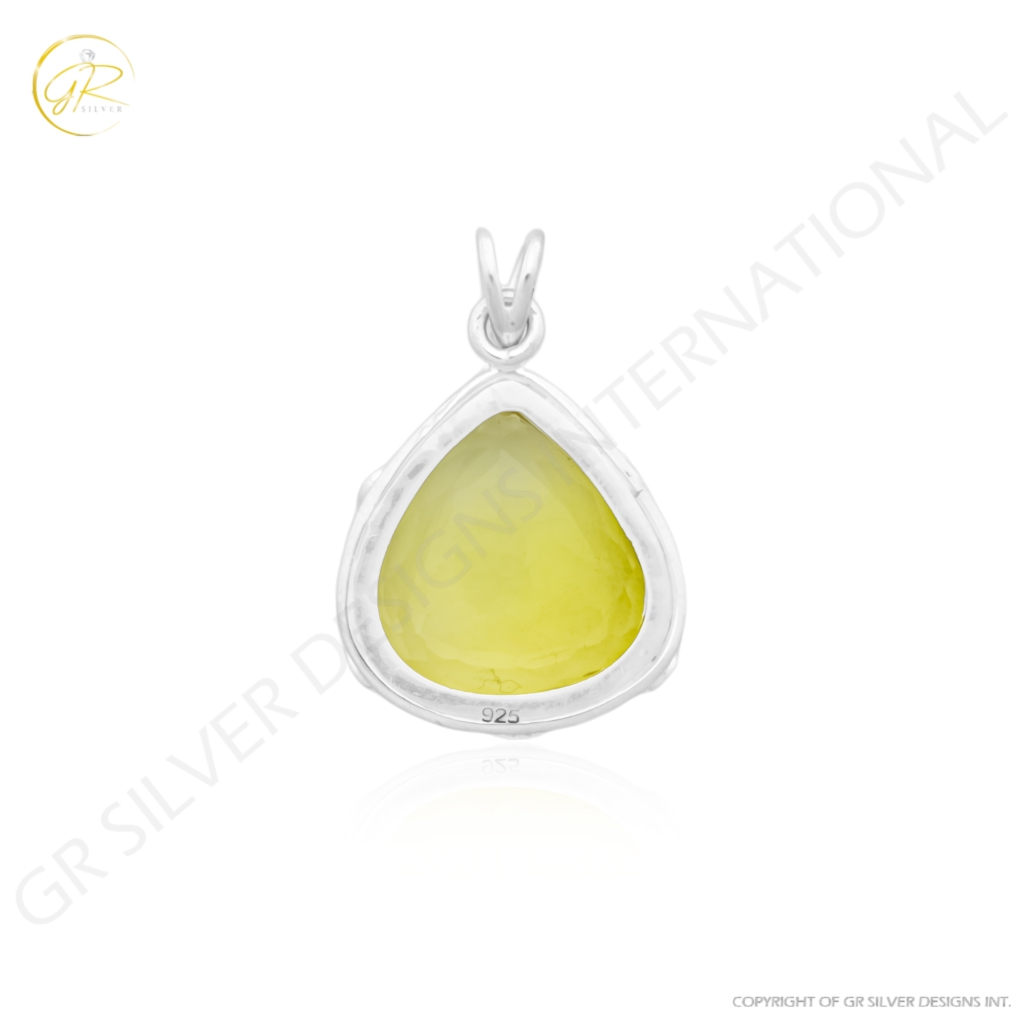 Natural Lemon Quartz February Birthstone Sterling Silver Pendant