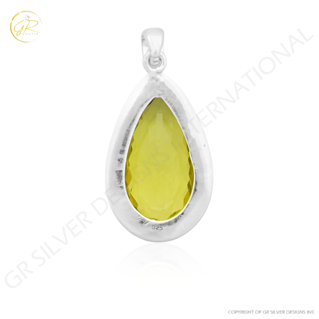 Natural Lemon Quartz February Birthstone Sterling Silver Pendant