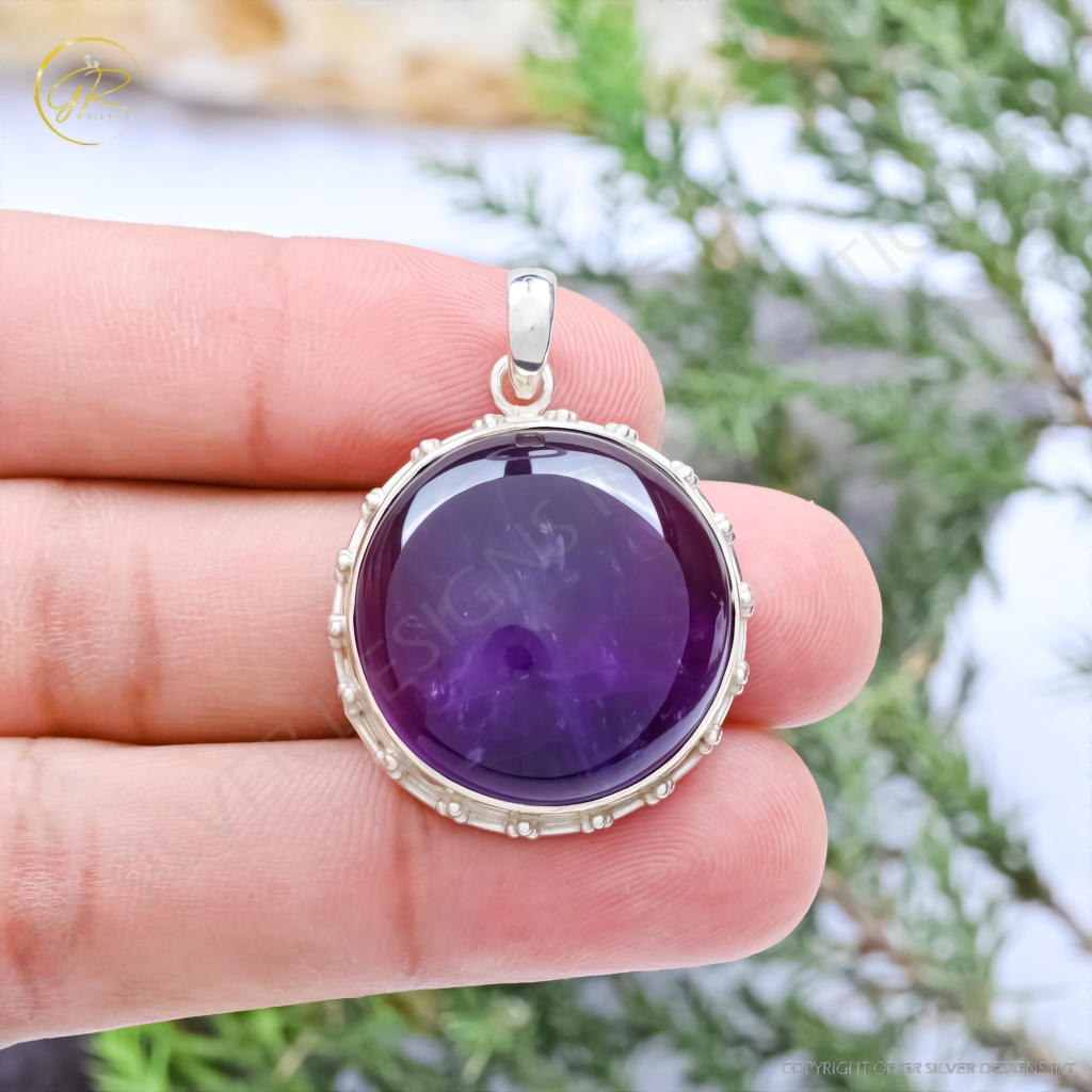 Natural Amethyst February Birthstone Sterling Silver Pendant