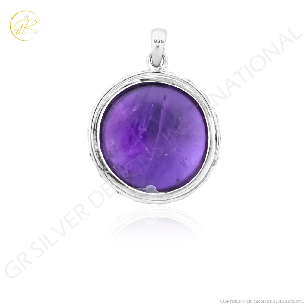 Natural Amethyst February Birthstone Sterling Silver Pendant