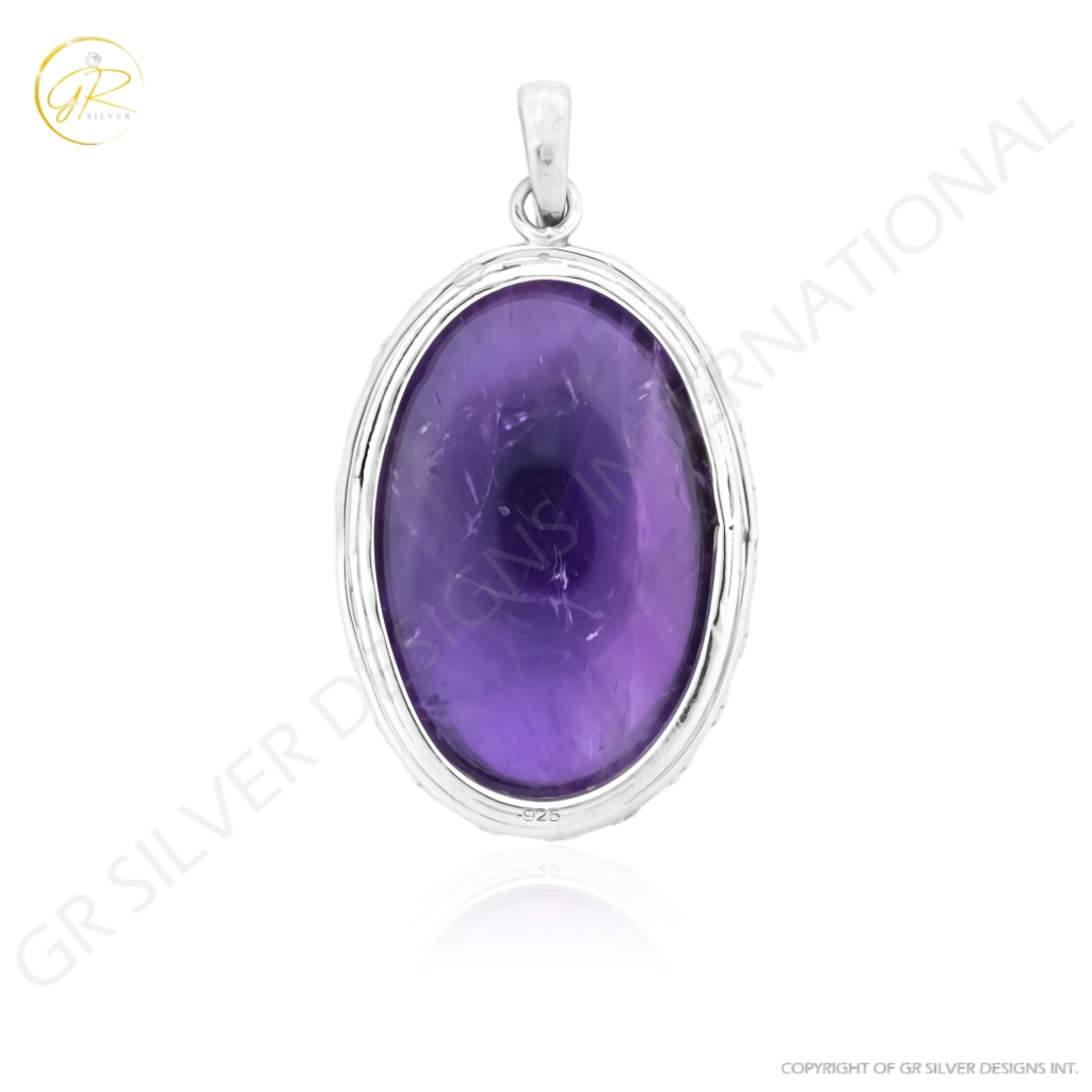 Natural Amethyst February Birthstone Sterling Silver Pendant