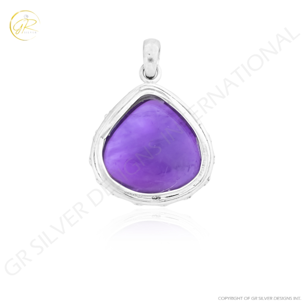 Natural Amethyst February Birthstone Sterling Silver Pendant