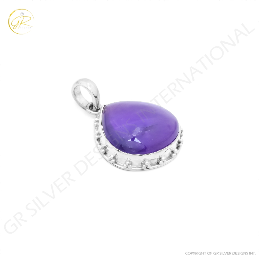 Natural Amethyst February Birthstone Sterling Silver Pendant