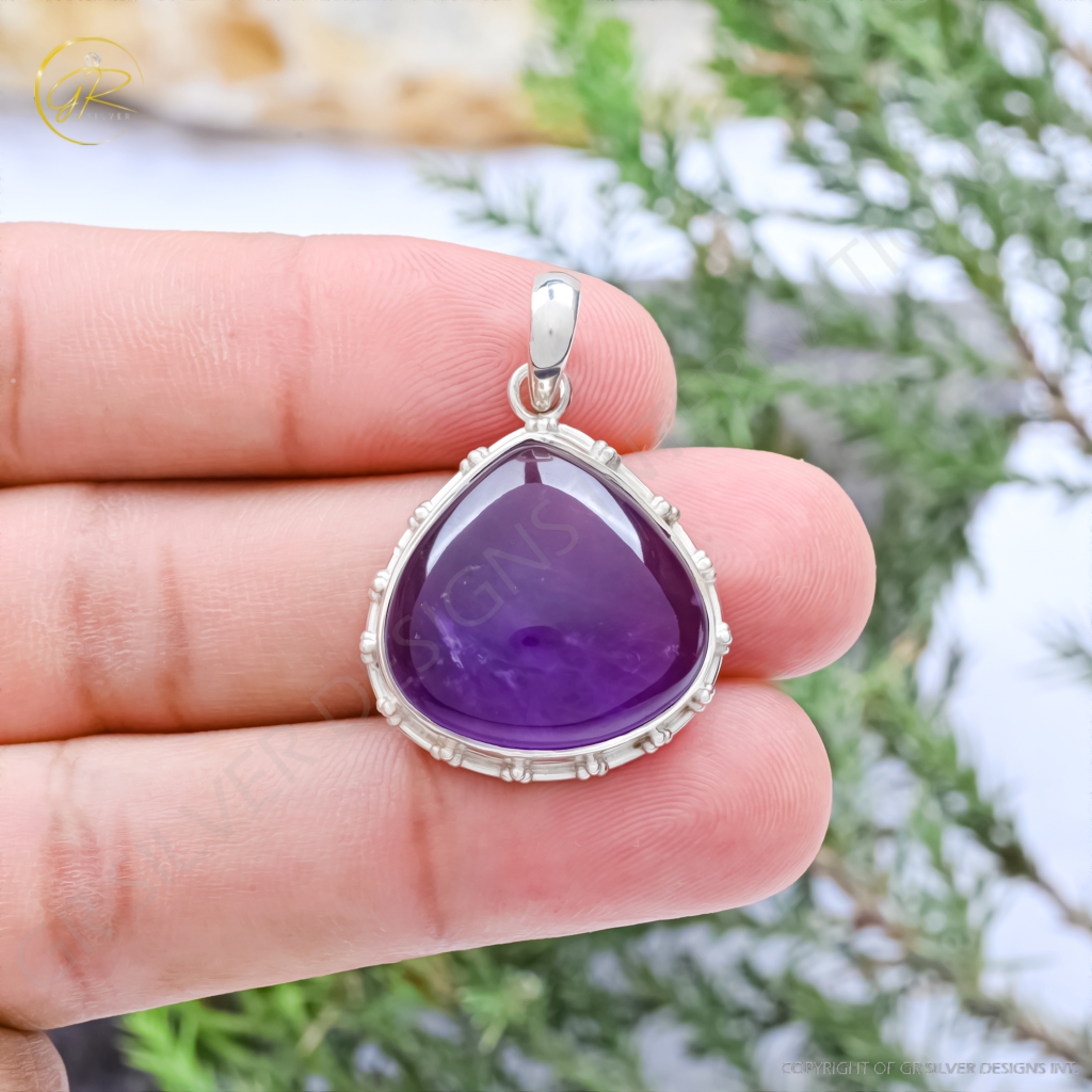 Natural Amethyst February Birthstone Sterling Silver Pendant