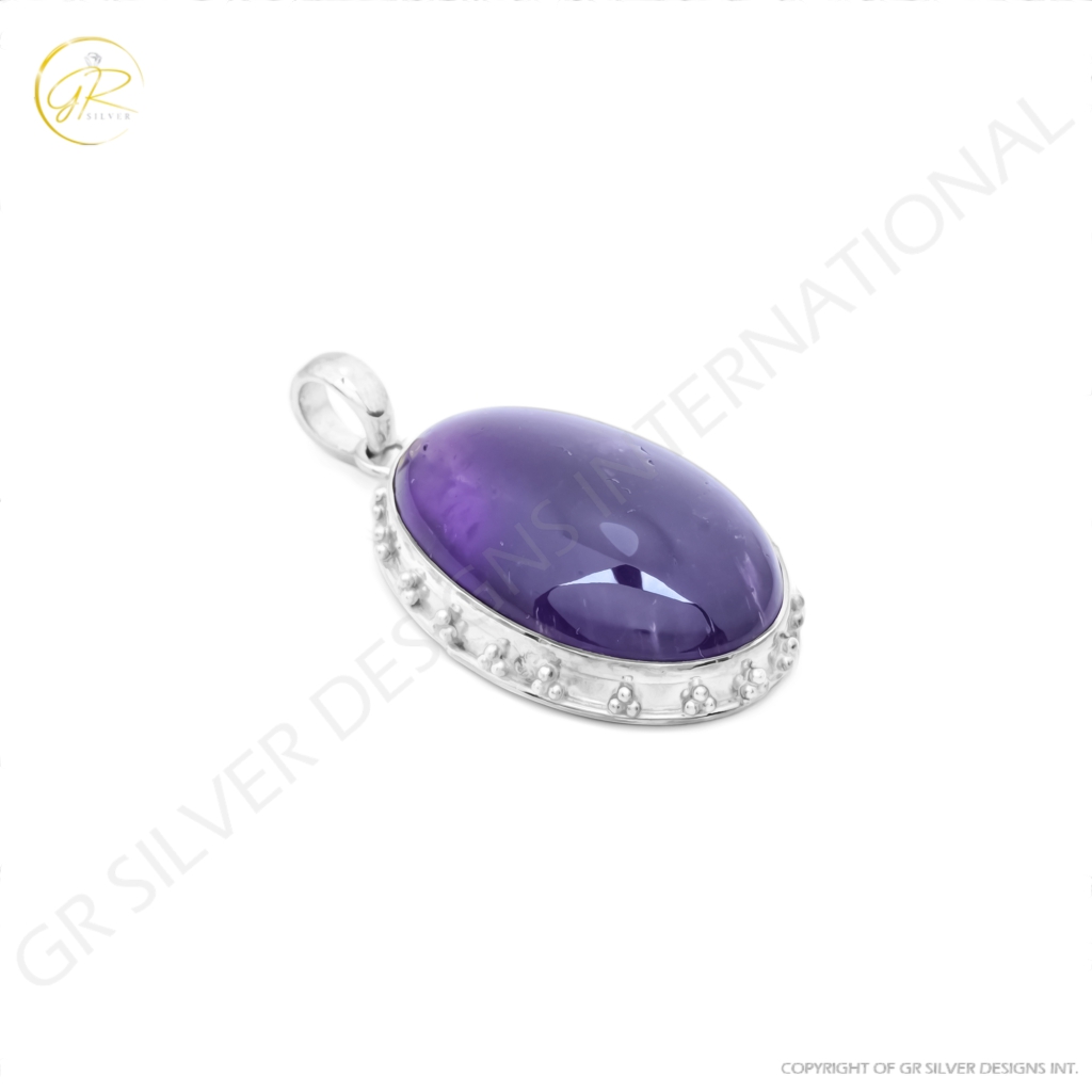 Natural Amethyst February Birthstone Sterling Silver Pendant