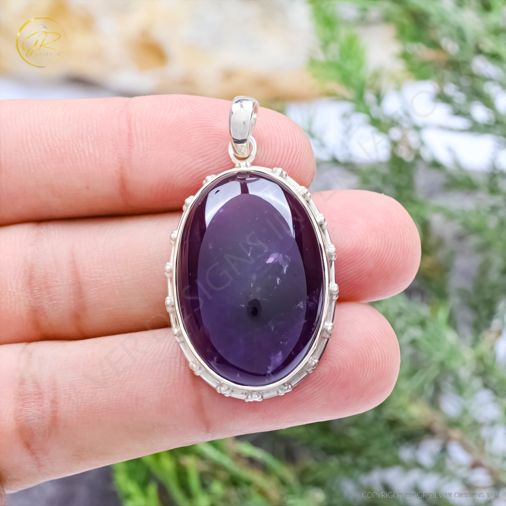 Natural Amethyst February Birthstone Sterling Silver Pendant