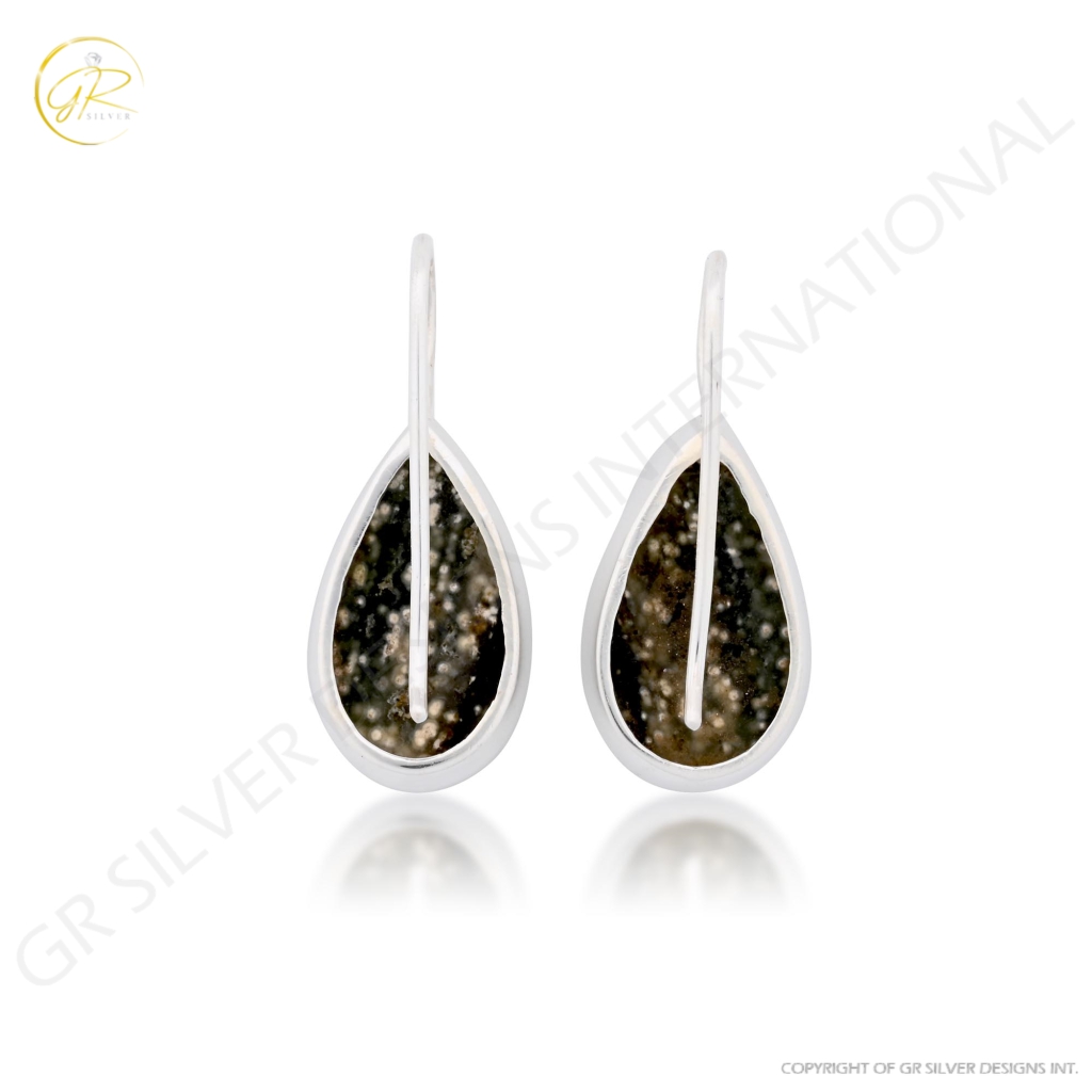 Natural Ocean Jasper Pear Shape Dangle Sterling Silver Women Earring