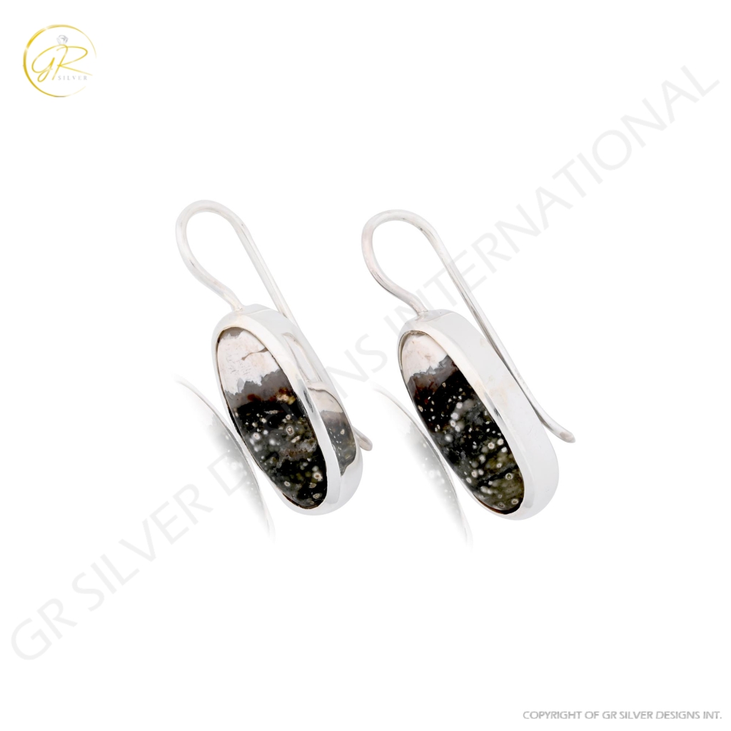 Natural Ocean Jasper Oval Shape Dangle Sterling Silver Women Earring