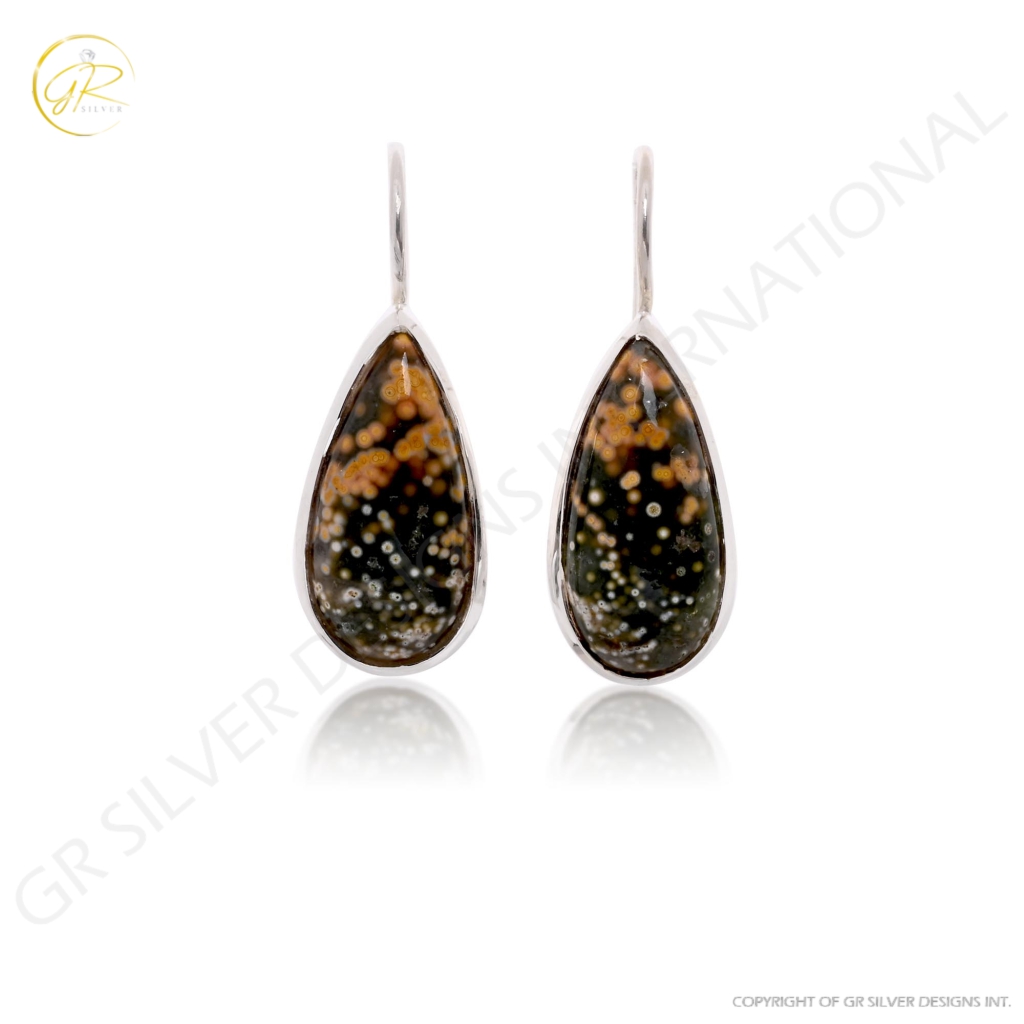 Natural Ocean Jasper Pear Shape Dangle Sterling Silver Women Earring