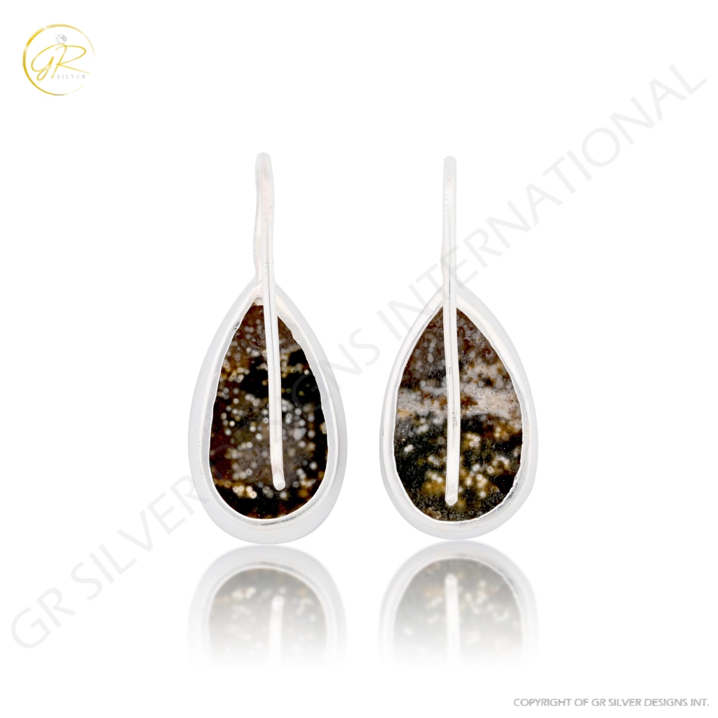 Natural Ocean Jasper Pear Shape Dangle Sterling Silver Women Earring