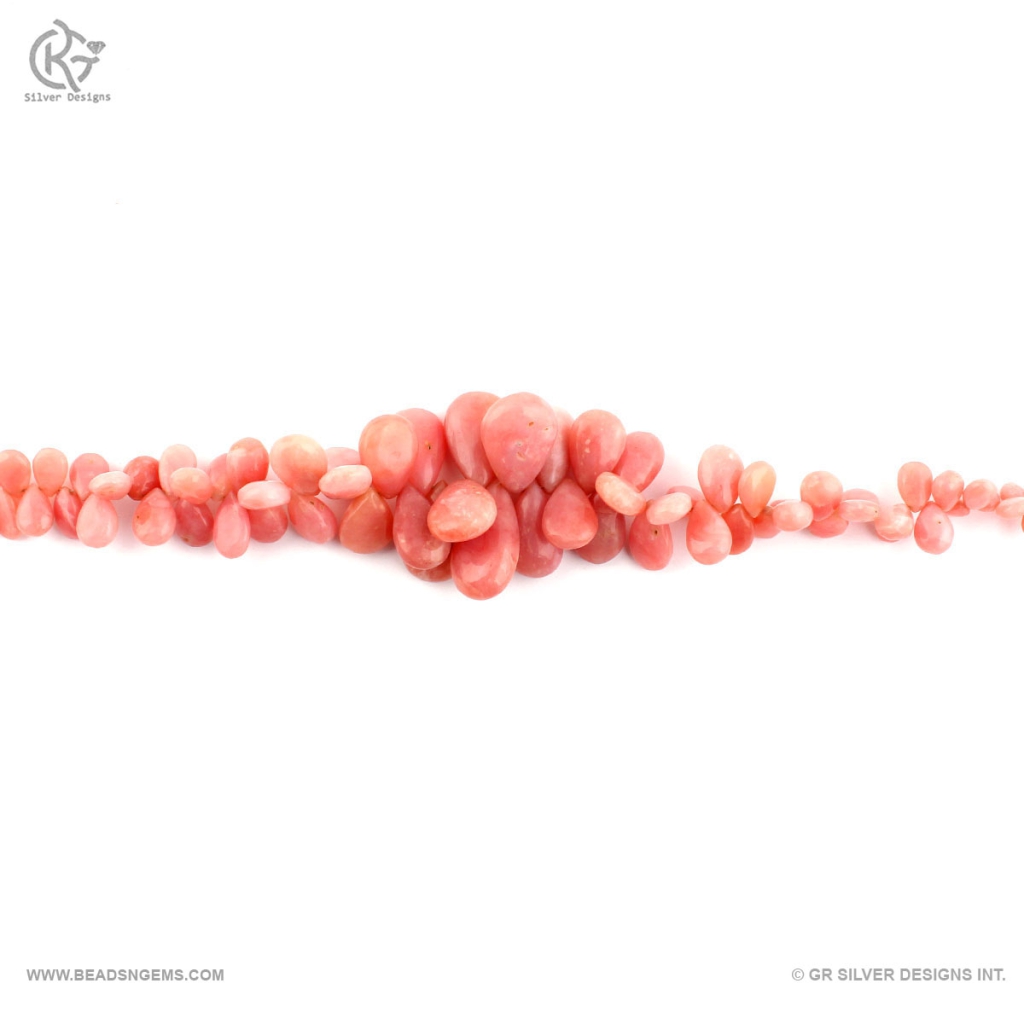 AAA+ Pink Opal Mix Size Pear Shape Gemstone Beads 2 Strands