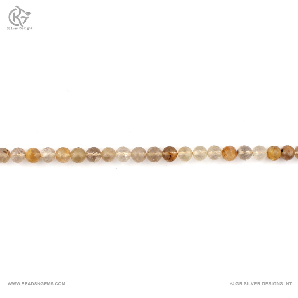 Faceted Golden Rutile Balls Shape Strands For Jewelry Making