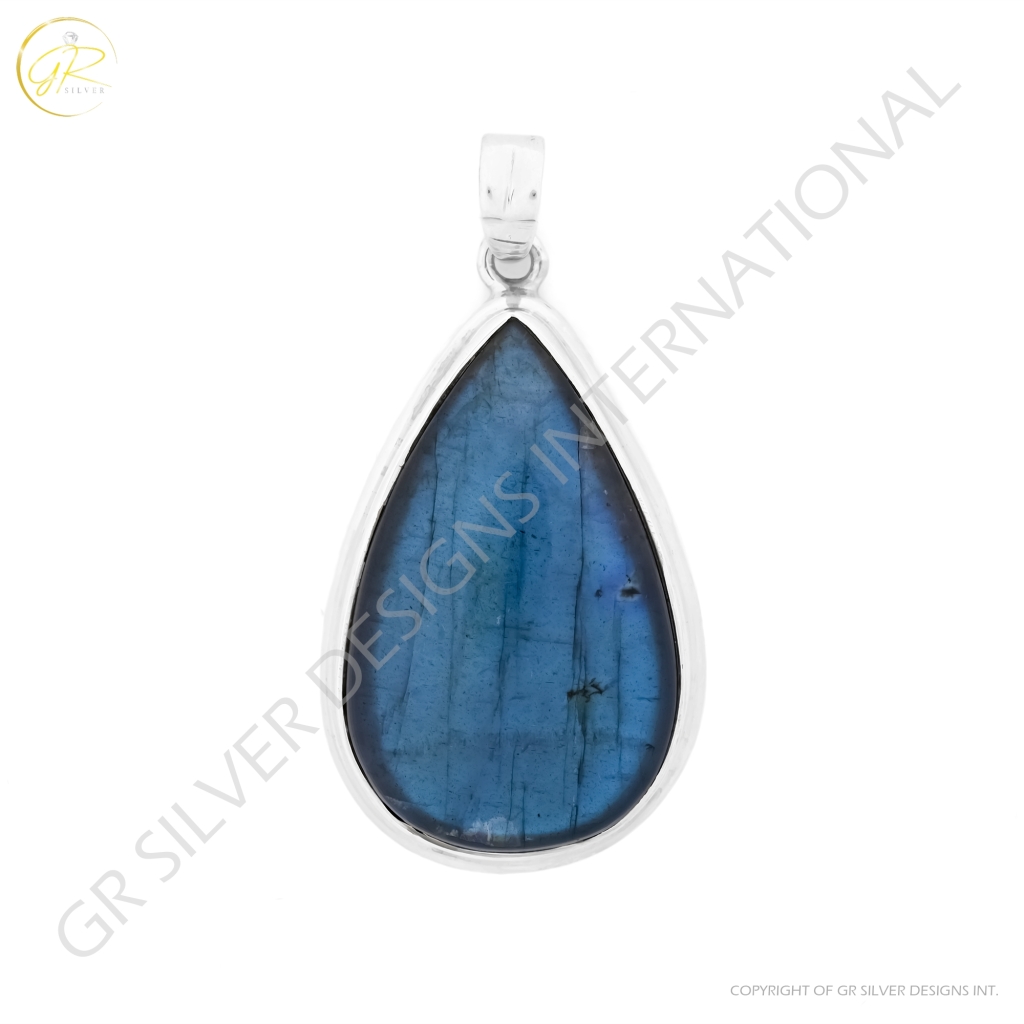 Natural Labradorite Teardrop Sterling Silver Pendant Jewellery