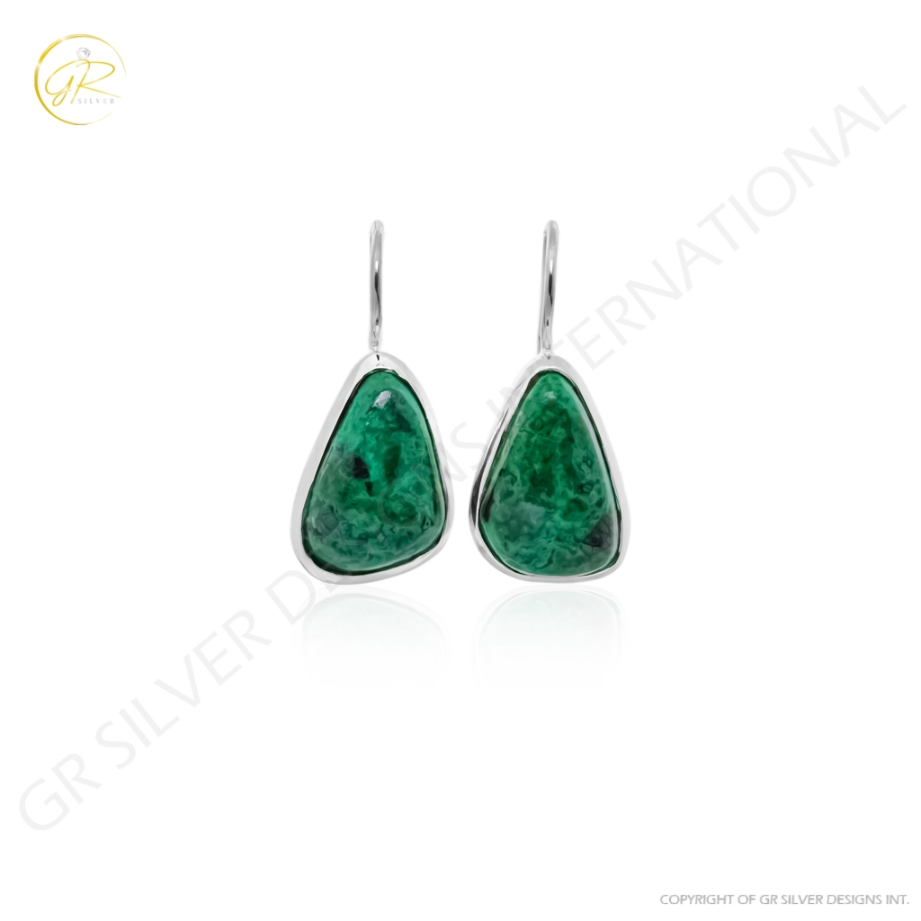 Natural Chrysocolla Gemstone Dangle Sterling Silver Women Earrings