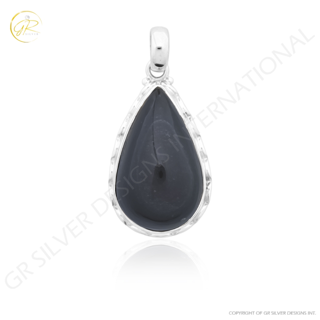 Natural Rainbow Obsidian November Birthstone Sterling Silver Pendant