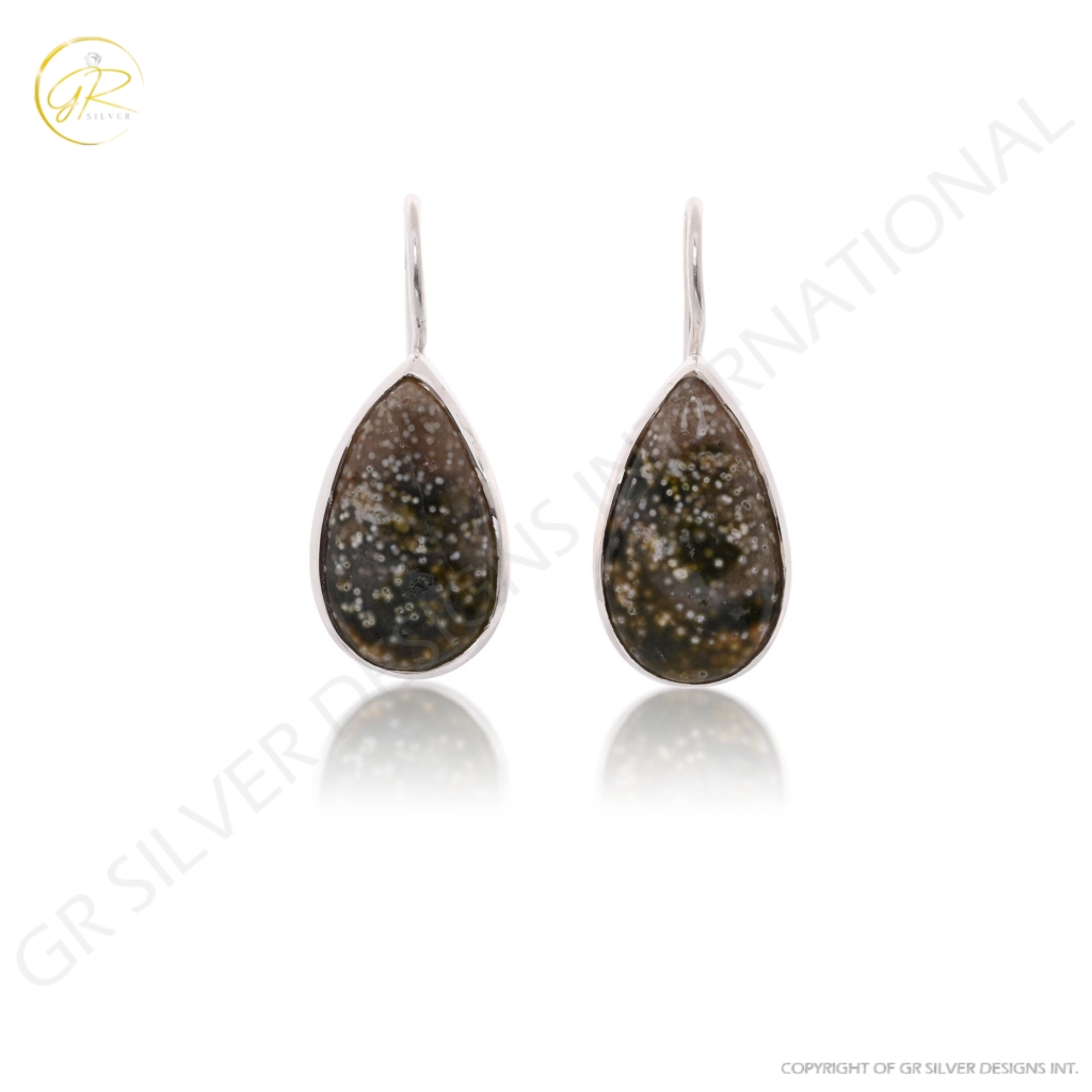 Natural Ocean Jasper Pear Shape Dangle Sterling Silver Women Earring