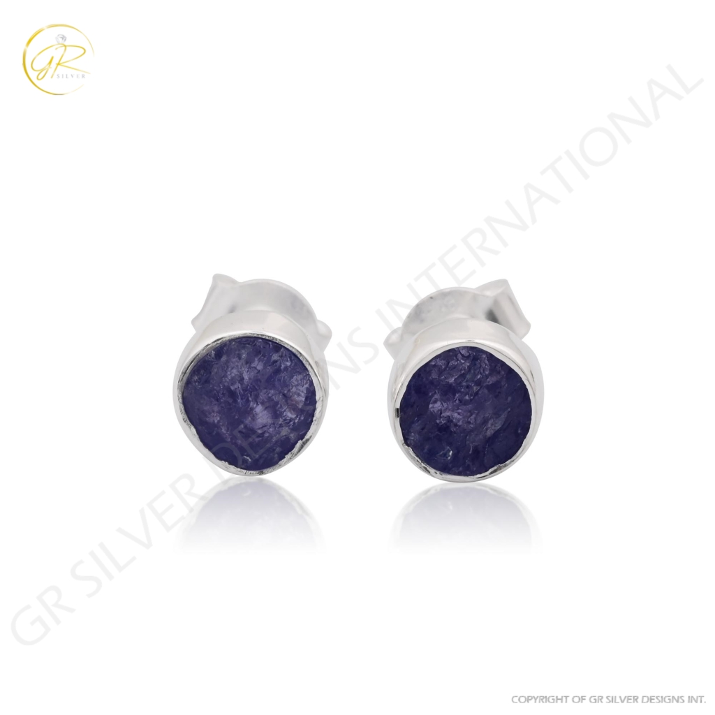 Natural Tanzanite Birthstone Sterling Silver Round Studs Earrings